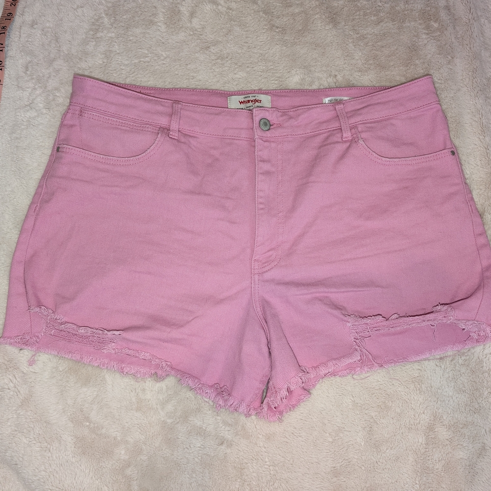 Wrangler Pink Jean Shorts with Frayed Hem